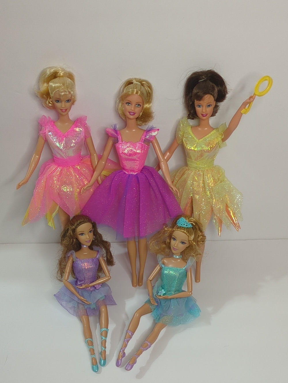 Barbie Doll Set - Pink, Purple, Yellow, Teal, Lavender Dresses